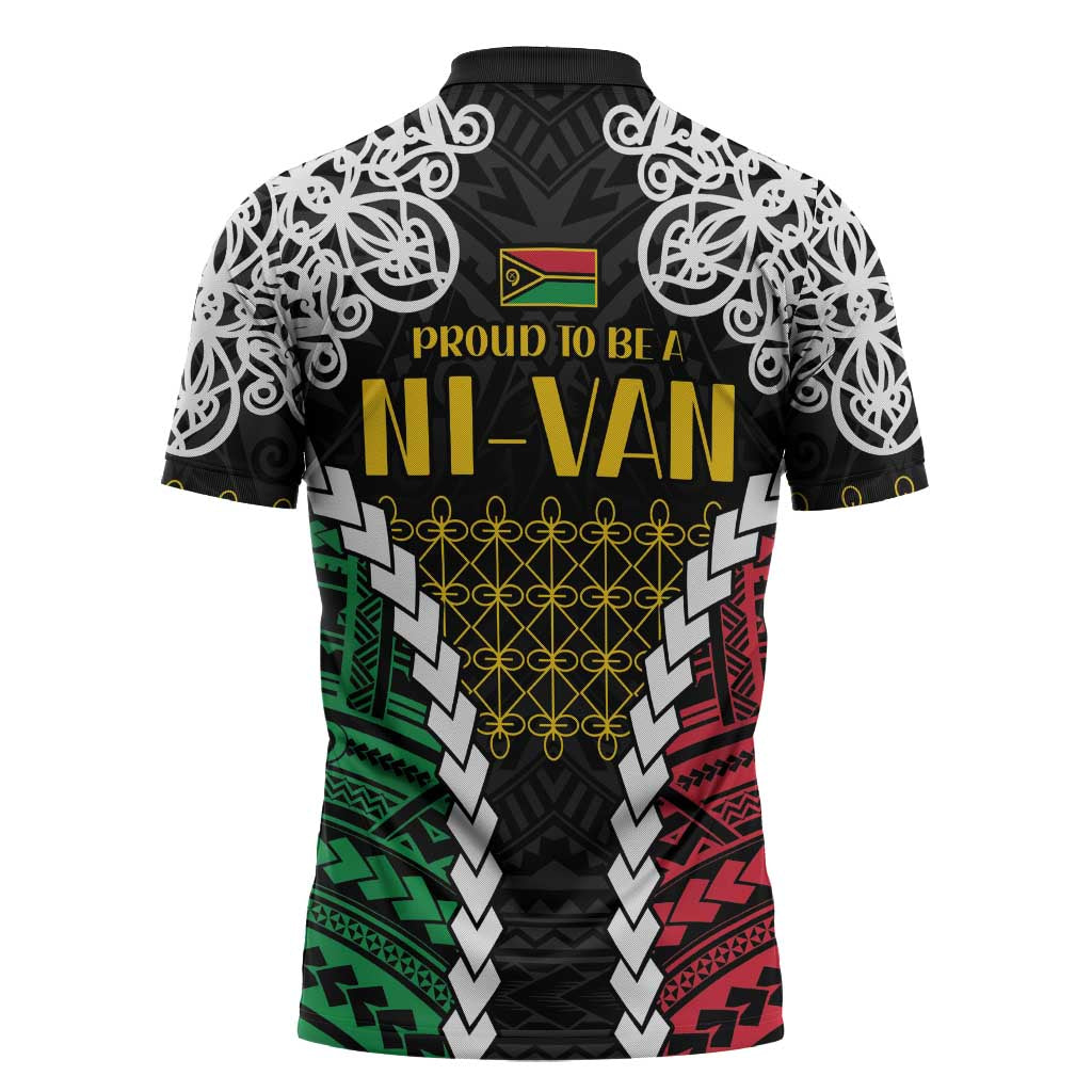 Halo Vanuatu Pride Zipper Polo Shirt Vanuatuan Sand Drawing Pattern LT9 - Polynesian Pride