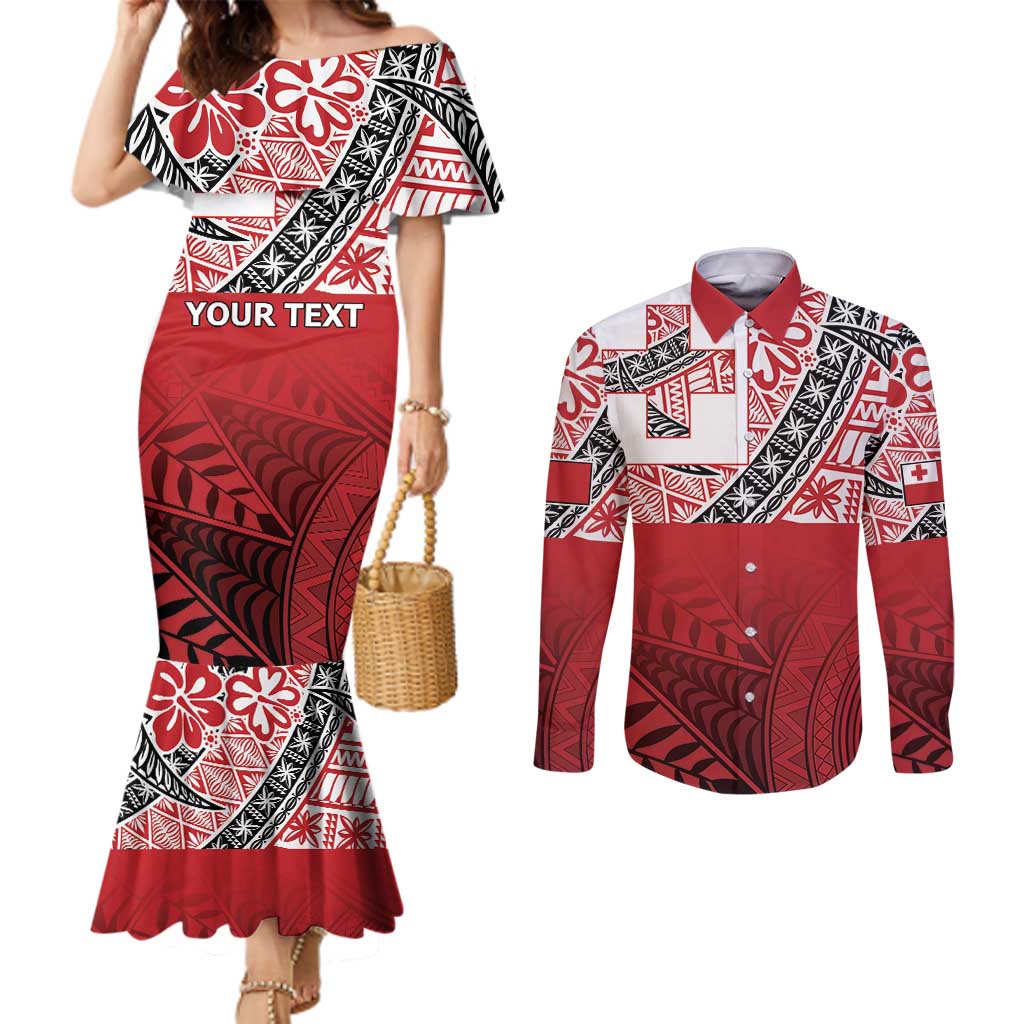 Malo e lelei Tonga Couples Matching Mermaid Dress and Long Sleeve Button Shirt Ngatu Tokelau Feletoa Fata Traditional Polynesian Pattern LT9 Red - Polynesian Pride