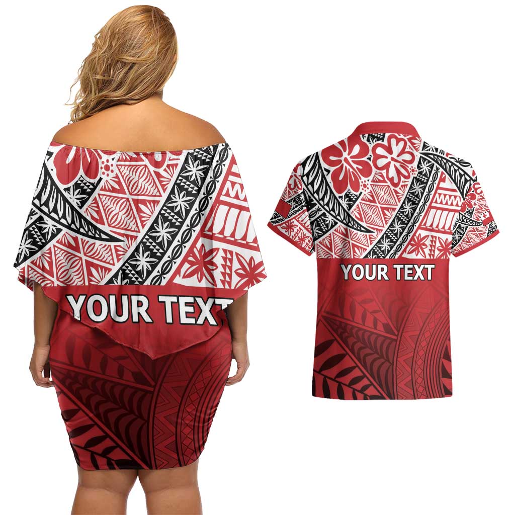 Malo e lelei Tonga Couples Matching Off Shoulder Short Dress and Hawaiian Shirt Ngatu Tokelau Feletoa Fata Traditional Polynesian Pattern LT9 - Polynesian Pride