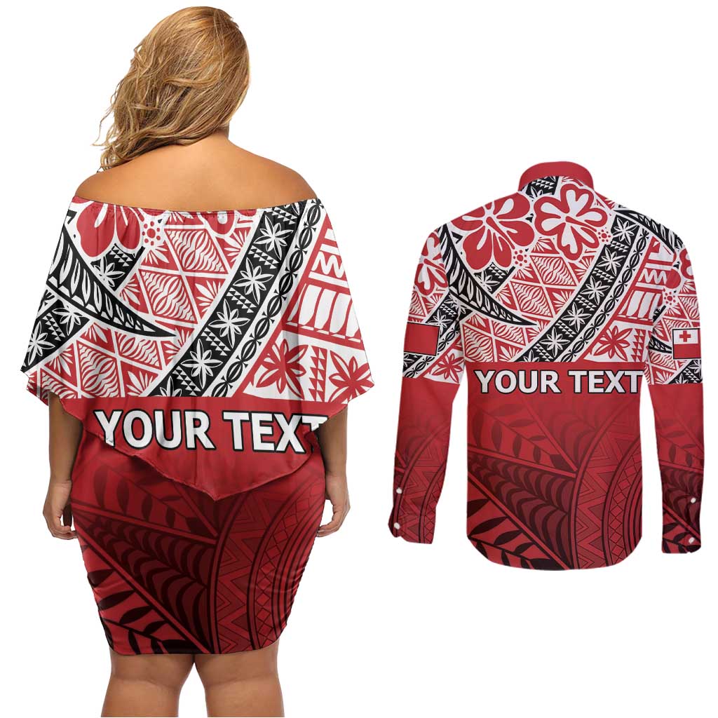 Malo e lelei Tonga Couples Matching Off Shoulder Short Dress and Long Sleeve Button Shirt Ngatu Tokelau Feletoa Fata Traditional Polynesian Pattern LT9 - Polynesian Pride