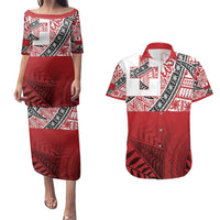 Malo e lelei Tonga Couples Matching Puletasi and Hawaiian Shirt Ngatu Tokelau Feletoa Fata Traditional Polynesian Pattern LT9 Red - Polynesian Pride