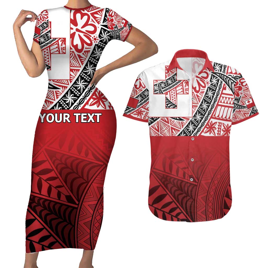 Malo e lelei Tonga Couples Matching Short Sleeve Bodycon Dress and Hawaiian Shirt Ngatu Tokelau Feletoa Fata Traditional Polynesian Pattern LT9 Red - Polynesian Pride