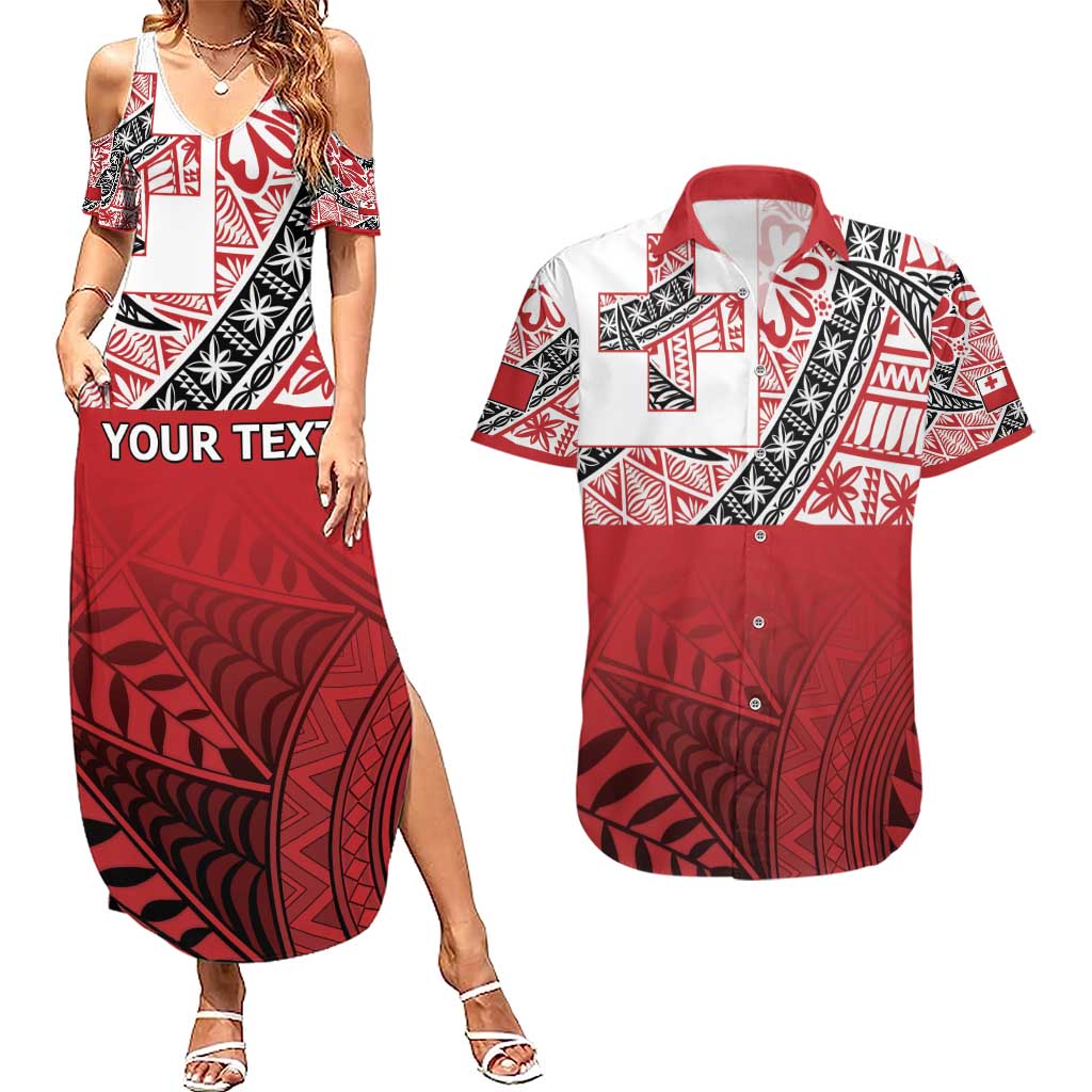 Malo e lelei Tonga Couples Matching Summer Maxi Dress and Hawaiian Shirt Ngatu Tokelau Feletoa Fata Traditional Polynesian Pattern LT9 Red - Polynesian Pride