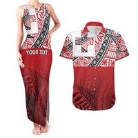 Malo e lelei Tonga Couples Matching Tank Maxi Dress and Hawaiian Shirt Ngatu Tokelau Feletoa Fata Traditional Polynesian Pattern LT9 Red - Polynesian Pride