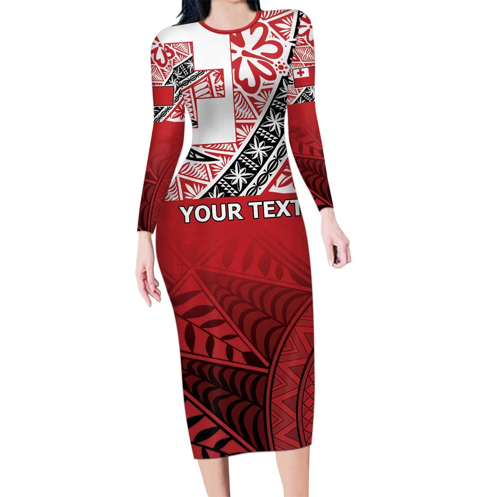 Malo e lelei Tonga Family Matching Long Sleeve Bodycon Dress and Hawaiian Shirt Ngatu Tokelau Feletoa Fata Traditional Polynesian Pattern LT9 Mom's Dress Red - Polynesian Pride