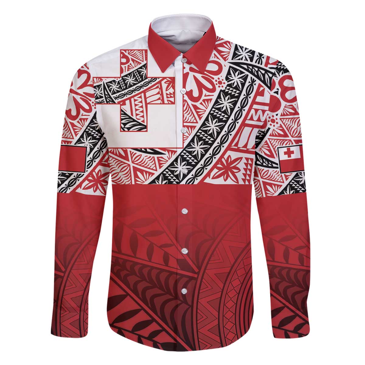 Malo e lelei Tonga Family Matching Off The Shoulder Long Sleeve Dress and Hawaiian Shirt Ngatu Tokelau Feletoa Fata Traditional Polynesian Pattern LT9 Dad's Shirt - Long Sleeve Red - Polynesian Pride