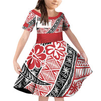 Malo e lelei Tonga Family Matching Off Shoulder Short Dress and Hawaiian Shirt Ngatu Tokelau Feletoa Fata Traditional Polynesian Pattern LT9 Daughter's Dress Red - Polynesian Pride