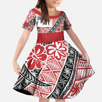 Malo e lelei Tonga Family Matching Puletasi and Hawaiian Shirt Ngatu Tokelau Feletoa Fata Traditional Polynesian Pattern LT9 Daughter's Dress Red - Polynesian Pride