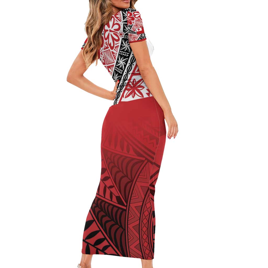 Malo e lelei Tonga Family Matching Short Sleeve Bodycon Dress and Hawaiian Shirt Ngatu Tokelau Feletoa Fata Traditional Polynesian Pattern LT9 - Polynesian Pride