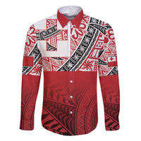 Malo e lelei Tonga Family Matching Summer Maxi Dress and Hawaiian Shirt Ngatu Tokelau Feletoa Fata Traditional Polynesian Pattern LT9 Dad's Shirt - Long Sleeve Red - Polynesian Pride