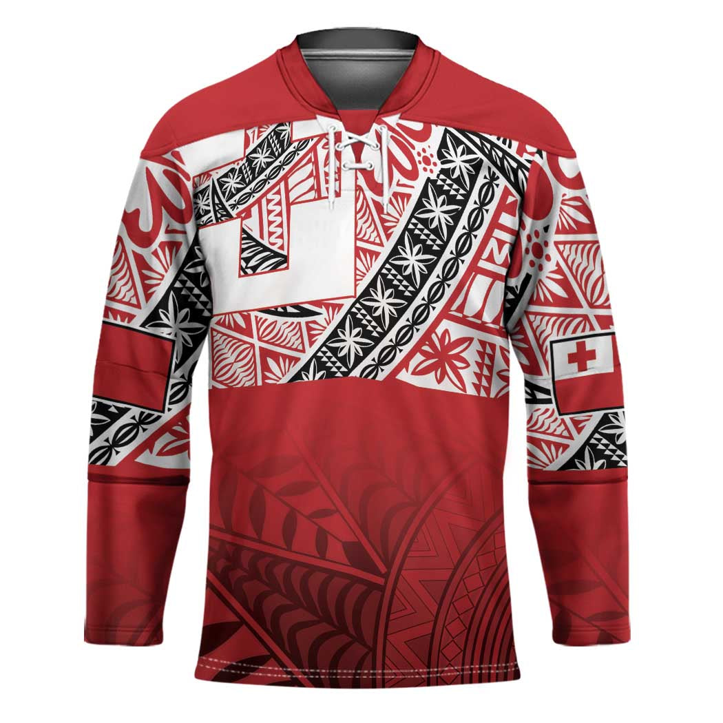 Malo e lelei Tonga Hockey Jersey Ngatu Tokelau Feletoa Fata Traditional Polynesian Pattern - Polynesian Pride