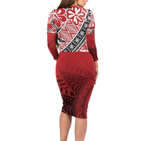 Malo e lelei Tonga Long Sleeve Bodycon Dress Ngatu Tokelau Feletoa Fata Traditional Polynesian Pattern LT9 - Polynesian Pride