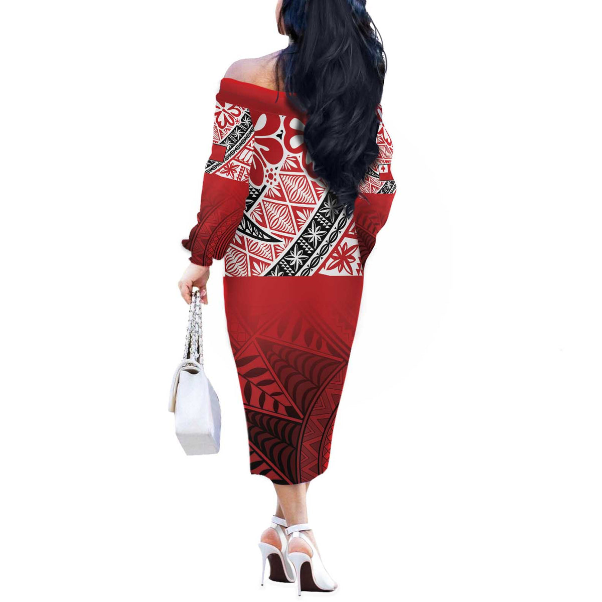 Malo e lelei Tonga Off The Shoulder Long Sleeve Dress Ngatu Tokelau Feletoa Fata Traditional Polynesian Pattern LT9 - Polynesian Pride