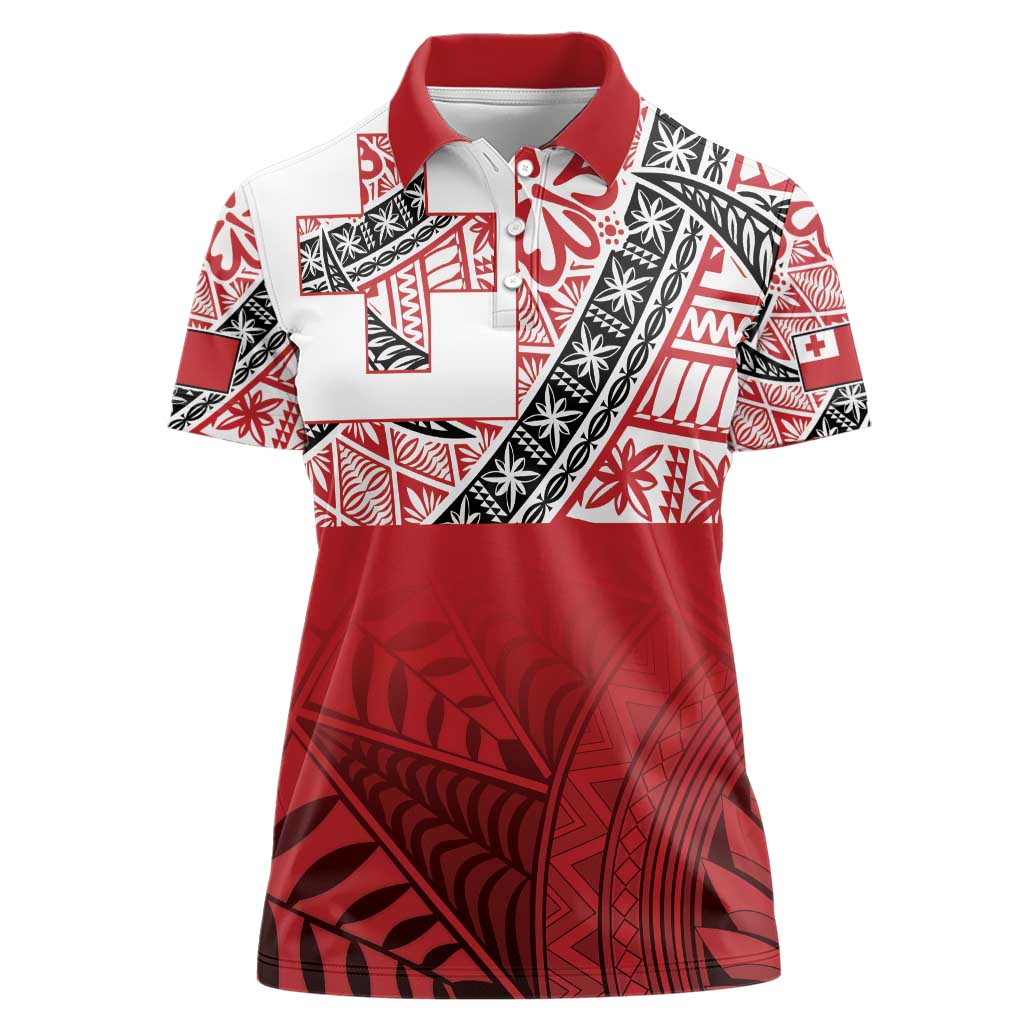 Malo e lelei Tonga Women Polo Shirt Ngatu Tokelau Feletoa Fata Traditional Polynesian Pattern LT9 Female Red - Polynesian Pride