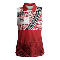 Malo e lelei Tonga Women Sleeveless Polo Shirt Ngatu Tokelau Feletoa Fata Traditional Polynesian Pattern LT9 Female Red - Polynesian Pride