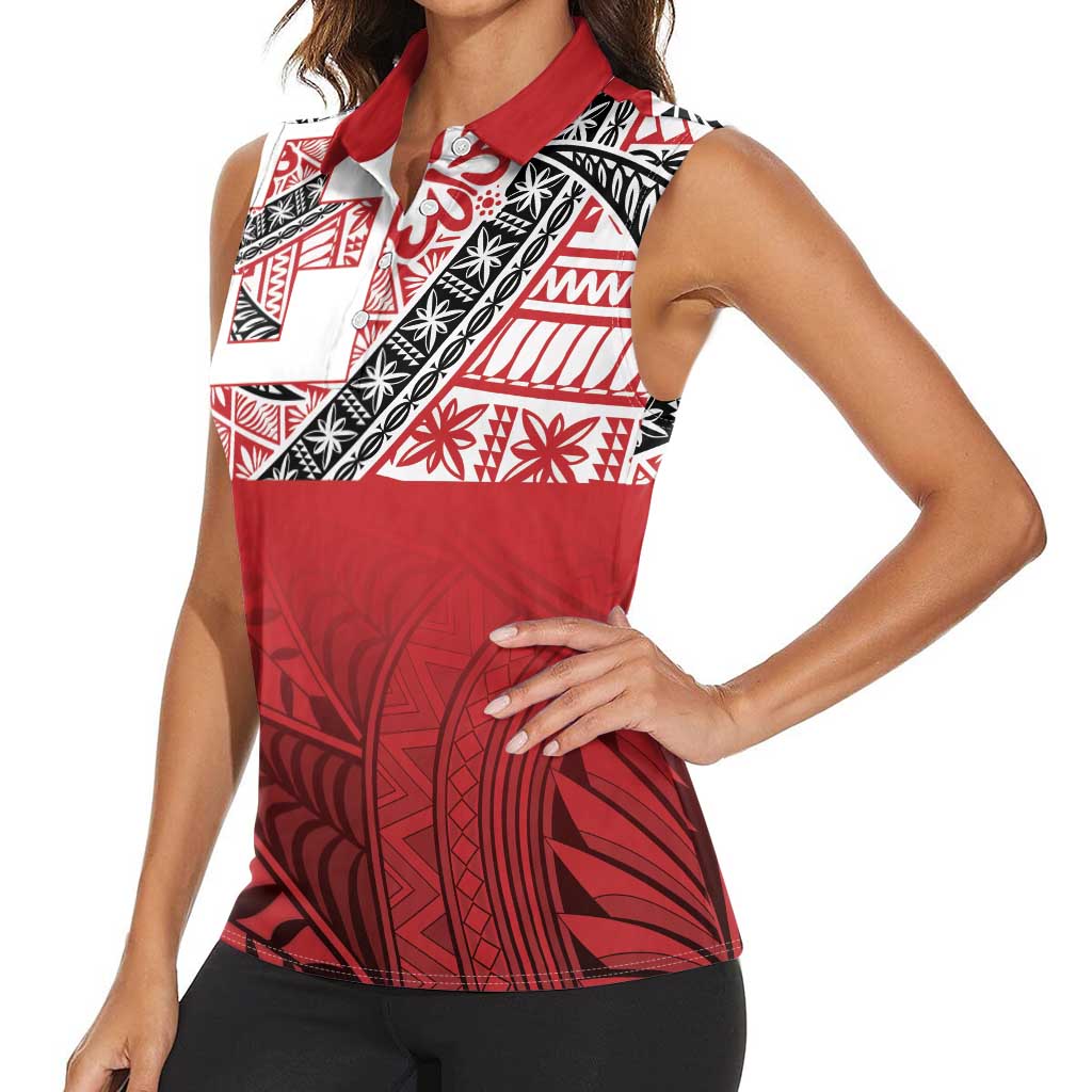 Malo e lelei Tonga Women Sleeveless Polo Shirt Ngatu Tokelau Feletoa Fata Traditional Polynesian Pattern LT9 - Polynesian Pride