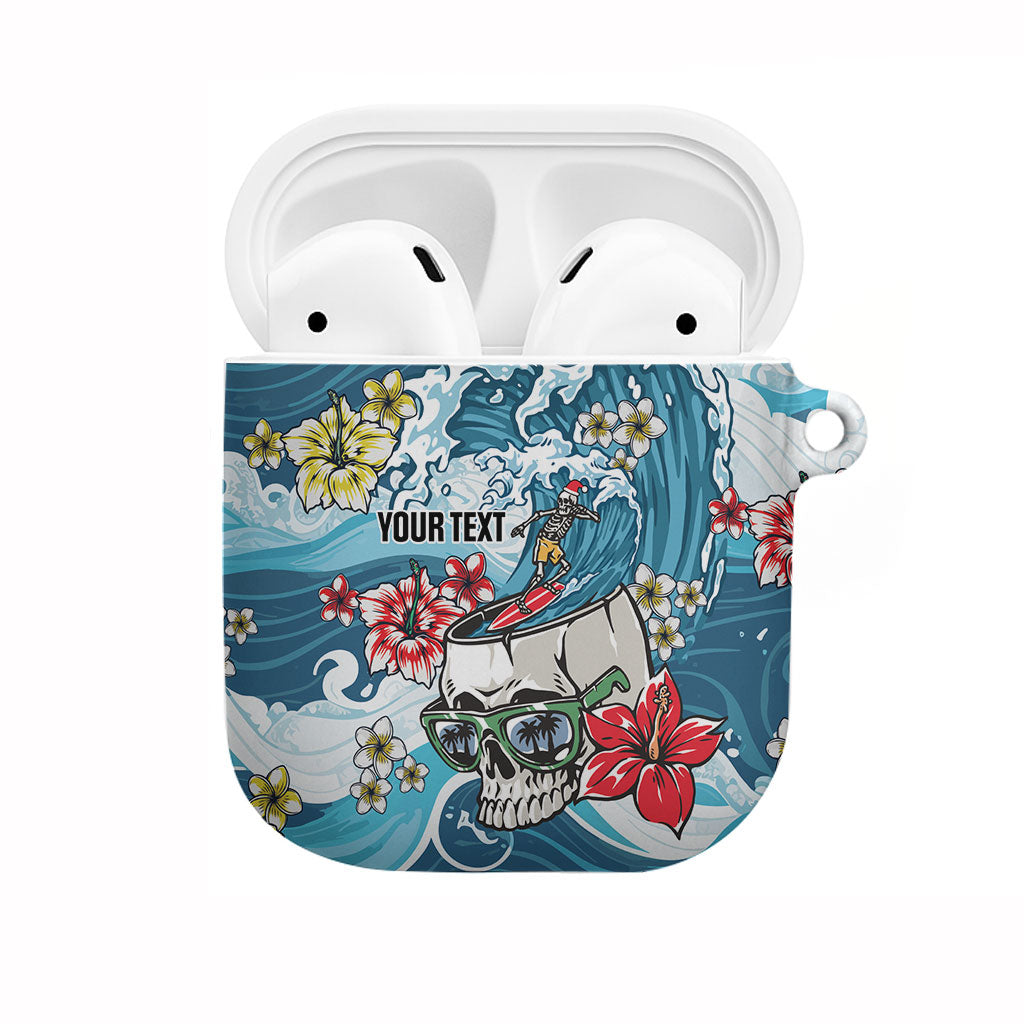 Hawaii Santa Skeleton Surfing Personalized AirPods Case Mele Kalikimaka i Iulai! LT9 Blue - Polynesian Pride