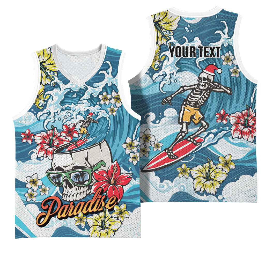 Hawaii Santa Skeleton Surfing Personalized Basketball Jersey Mele Kalikimaka i Iulai! LT9 - Polynesian Pride