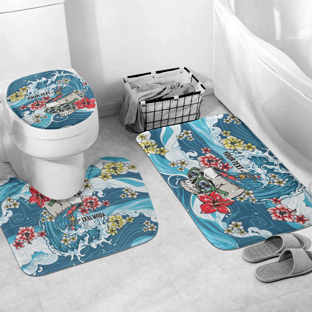 Hawaii Santa Skeleton Surfing Personalized Bathroom Set Mele Kalikimaka i Iulai! LT9 Mat Set Only (3 pcs) One Size Blue - Polynesian Pride