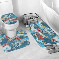 Hawaii Santa Skeleton Surfing Personalized Bathroom Set Mele Kalikimaka i Iulai! LT9 Mat Set Only (3 pcs) One Size Blue - Polynesian Pride