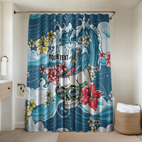 Hawaii Santa Skeleton Surfing Personalized Bathroom Set Mele Kalikimaka i Iulai! LT9 Shower Curtain Only Blue - Polynesian Pride