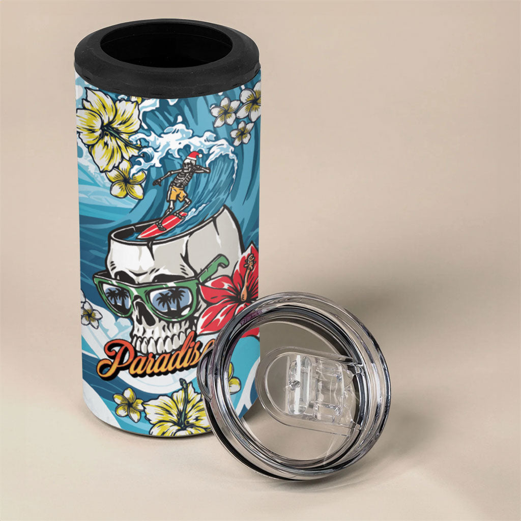 Hawaii Santa Skeleton Surfing Personalized 4 in 1 Can Cooler Tumbler Mele Kalikimaka i Iulai!