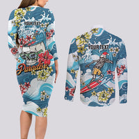 Hawaii Santa Skeleton Surfing Personalized Couples Matching Long Sleeve Bodycon Dress and Long Sleeve Button Shirt Mele Kalikimaka i Iulai! LT9 - Polynesian Pride