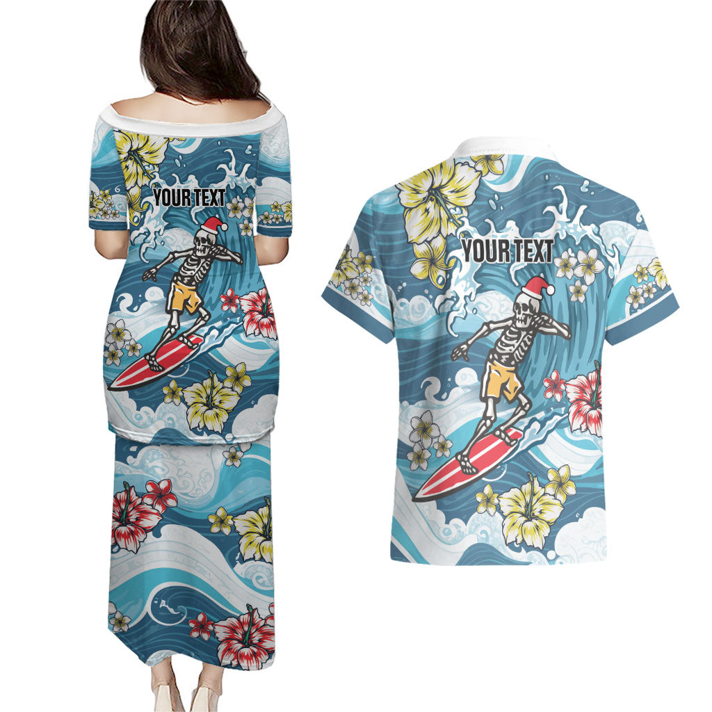Hawaii Santa Skeleton Surfing Personalized Couples Matching Puletasi and Hawaiian Shirt Mele Kalikimaka i Iulai! LT9 - Polynesian Pride
