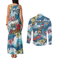 Hawaii Santa Skeleton Surfing Personalized Couples Matching Tank Maxi Dress and Long Sleeve Button Shirt Mele Kalikimaka i Iulai! LT9 - Polynesian Pride