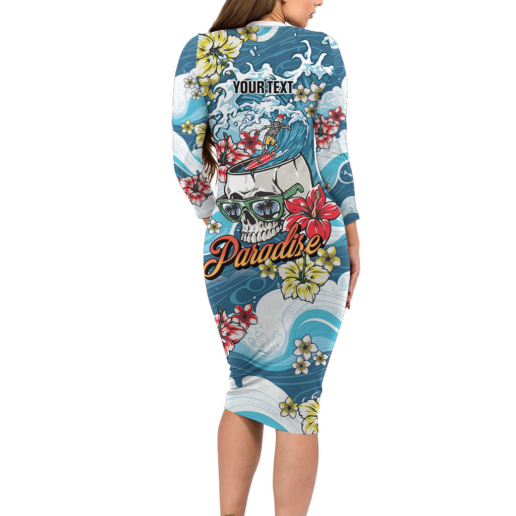 Hawaii Santa Skeleton Surfing Personalized Family Matching Long Sleeve Bodycon Dress and Hawaiian Shirt Mele Kalikimaka i Iulai! LT9 - Polynesian Pride