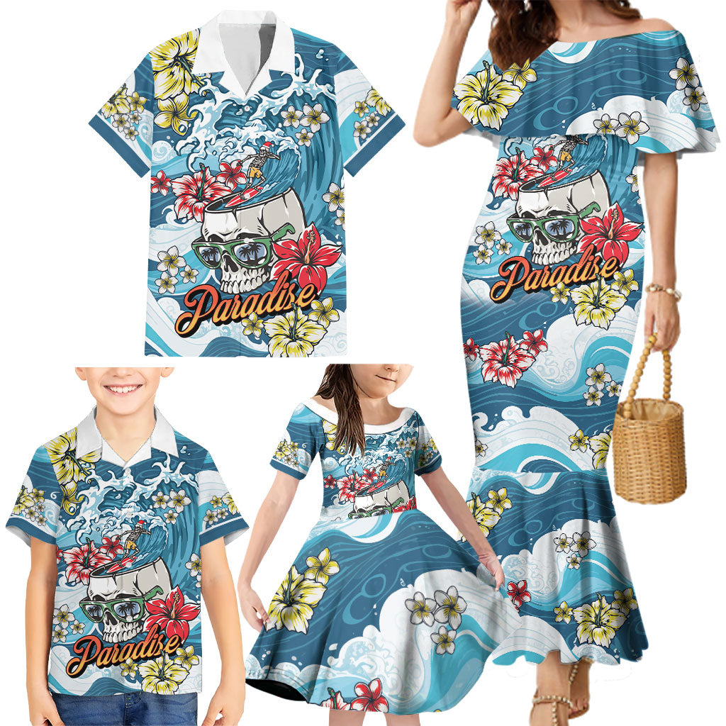 Hawaii Santa Skeleton Surfing Personalized Family Matching Mermaid Dress and Hawaiian Shirt Mele Kalikimaka i Iulai! LT9 - Polynesian Pride