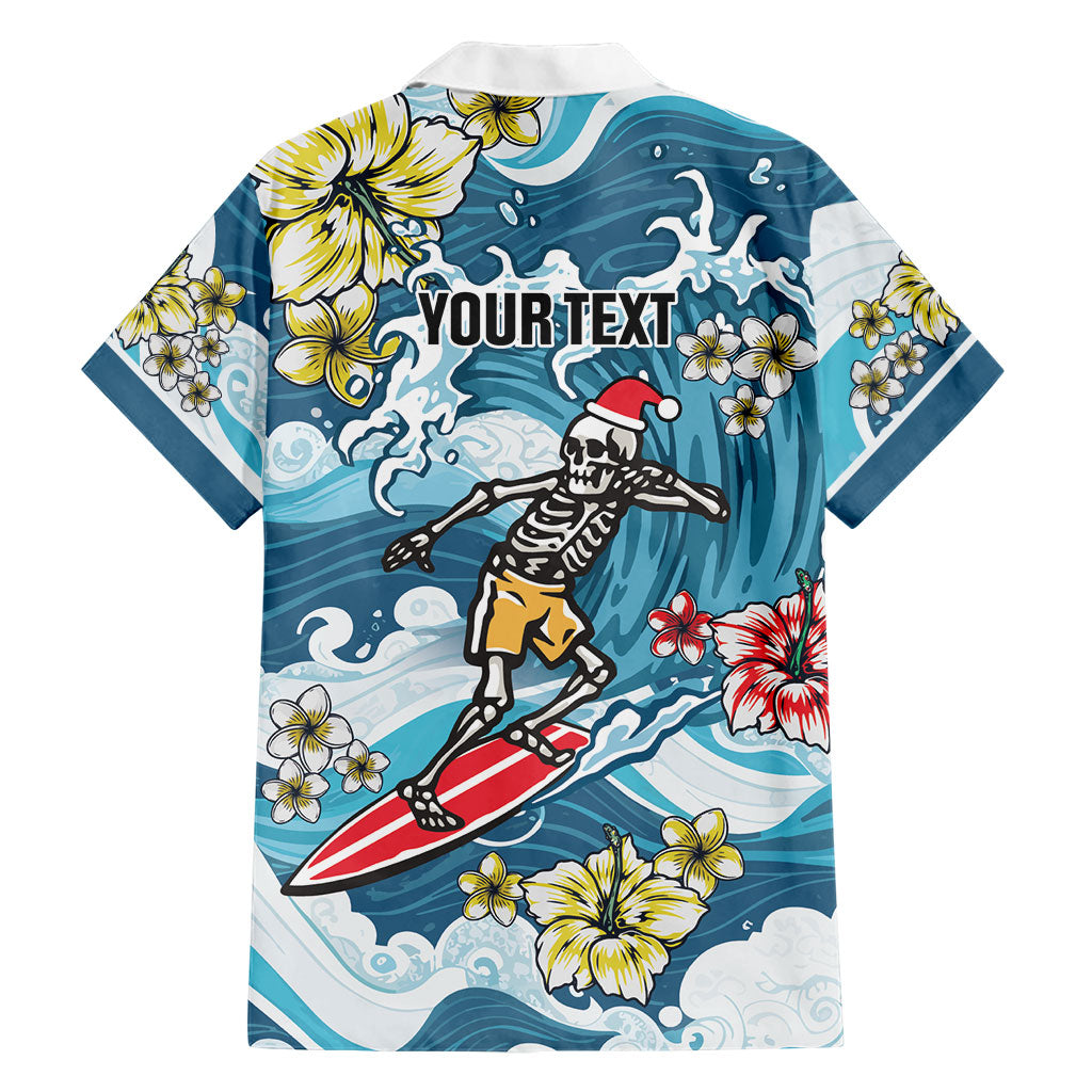 Hawaii Santa Skeleton Surfing Personalized Family Matching Off Shoulder Maxi Dress and Hawaiian Shirt Mele Kalikimaka i Iulai! LT9 - Polynesian Pride