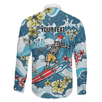 Hawaii Santa Skeleton Surfing Personalized Family Matching Off Shoulder Maxi Dress and Hawaiian Shirt Mele Kalikimaka i Iulai! LT9 - Polynesian Pride