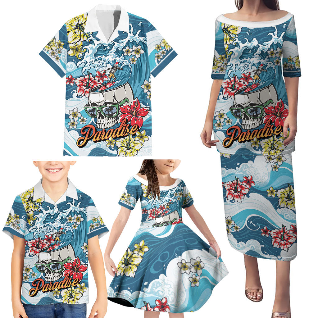 Hawaii Santa Skeleton Surfing Personalized Family Matching Puletasi and Hawaiian Shirt Mele Kalikimaka i Iulai! LT9 - Polynesian Pride
