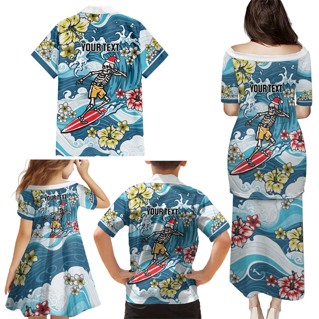 Hawaii Santa Skeleton Surfing Personalized Family Matching Puletasi and Hawaiian Shirt Mele Kalikimaka i Iulai! LT9 - Polynesian Pride