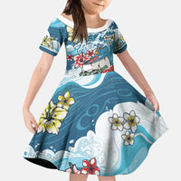 Hawaii Santa Skeleton Surfing Personalized Family Matching Tank Maxi Dress and Hawaiian Shirt Mele Kalikimaka i Iulai! LT9 Daughter's Dress Blue - Polynesian Pride