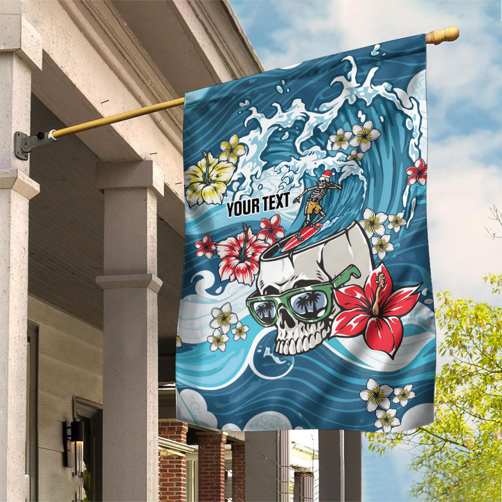 Hawaii Santa Skeleton Surfing Personalized Garden Flag Mele Kalikimaka i Iulai! LT9 House Flag Blue - Polynesian Pride