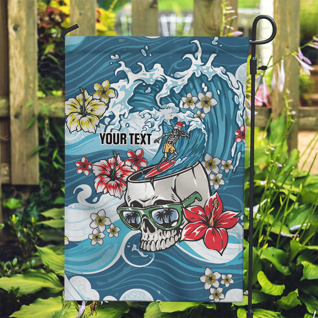 Hawaii Santa Skeleton Surfing Personalized Garden Flag Mele Kalikimaka i Iulai! LT9 Garden Flag Blue - Polynesian Pride