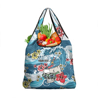 Hawaii Santa Skeleton Surfing Personalized Grocery Bag Mele Kalikimaka i Iulai! LT9 1-pack One Size Blue - Polynesian Pride