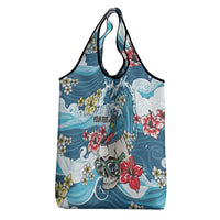 Hawaii Santa Skeleton Surfing Personalized Grocery Bag Mele Kalikimaka i Iulai! LT9 - Polynesian Pride