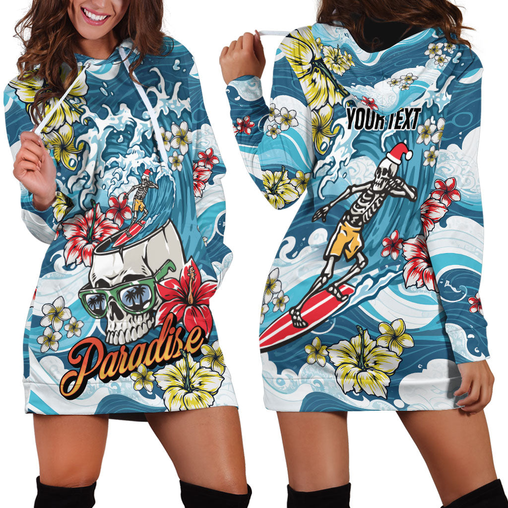 Hawaii Santa Skeleton Surfing Personalized Hoodie Dress Mele Kalikimaka i Iulai!