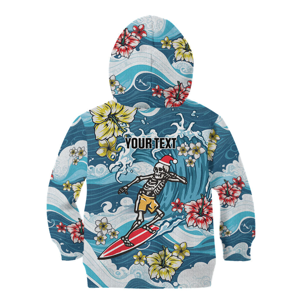 Hawaii Santa Skeleton Surfing Personalized Kid Hoodie Mele Kalikimaka i Iulai!