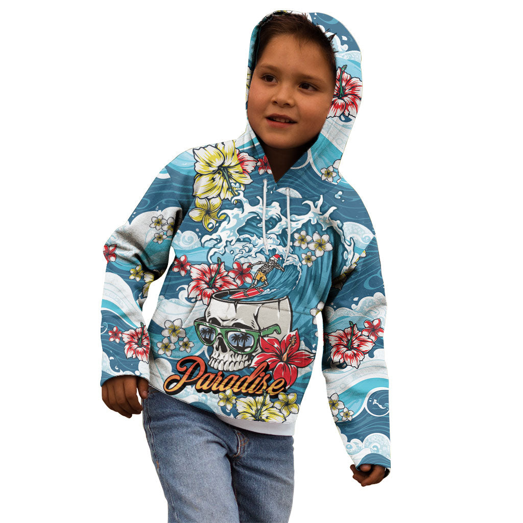 Hawaii Santa Skeleton Surfing Personalized Kid Hoodie Mele Kalikimaka i Iulai!