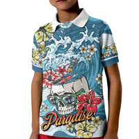 Hawaii Santa Skeleton Surfing Personalized Kid Polo Shirt Mele Kalikimaka i Iulai! LT9 Kid Blue - Polynesian Pride
