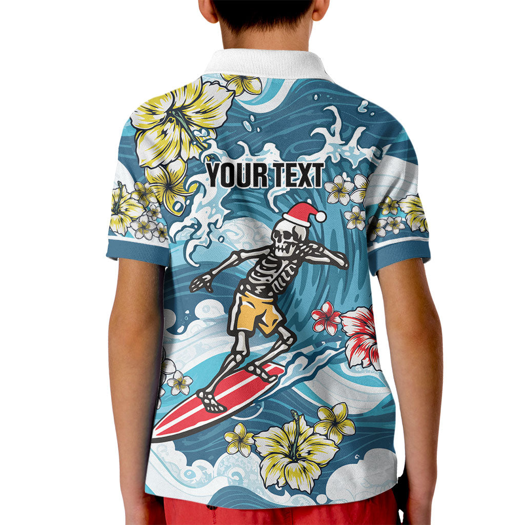 Hawaii Santa Skeleton Surfing Personalized Kid Polo Shirt Mele Kalikimaka i Iulai! LT9 - Polynesian Pride