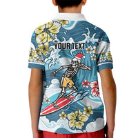 Hawaii Santa Skeleton Surfing Personalized Kid Polo Shirt Mele Kalikimaka i Iulai! LT9 - Polynesian Pride