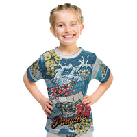 Hawaii Santa Skeleton Surfing Personalized Kid T Shirt Mele Kalikimaka i Iulai! LT9 Blue - Polynesian Pride