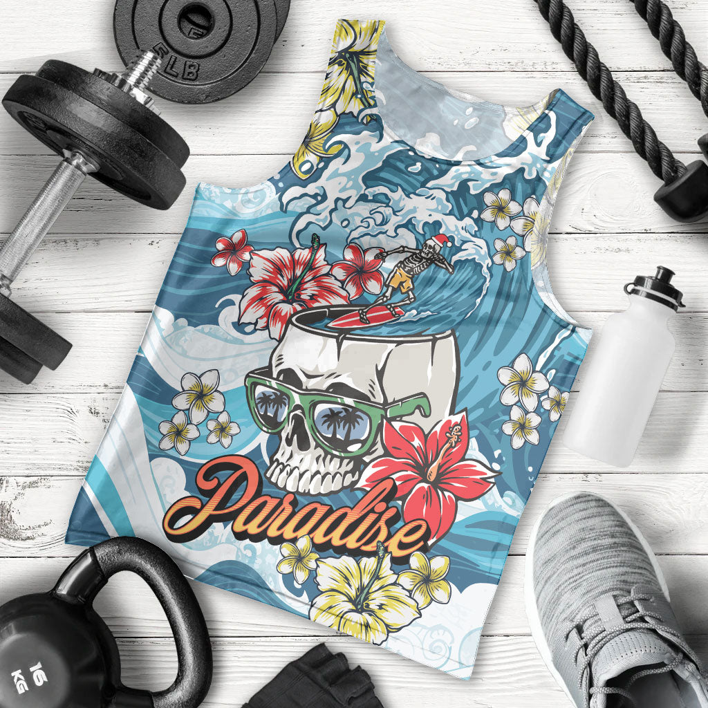 Hawaii Santa Skeleton Surfing Personalized Men Tank Top Mele Kalikimaka i Iulai! LT9 - Polynesian Pride