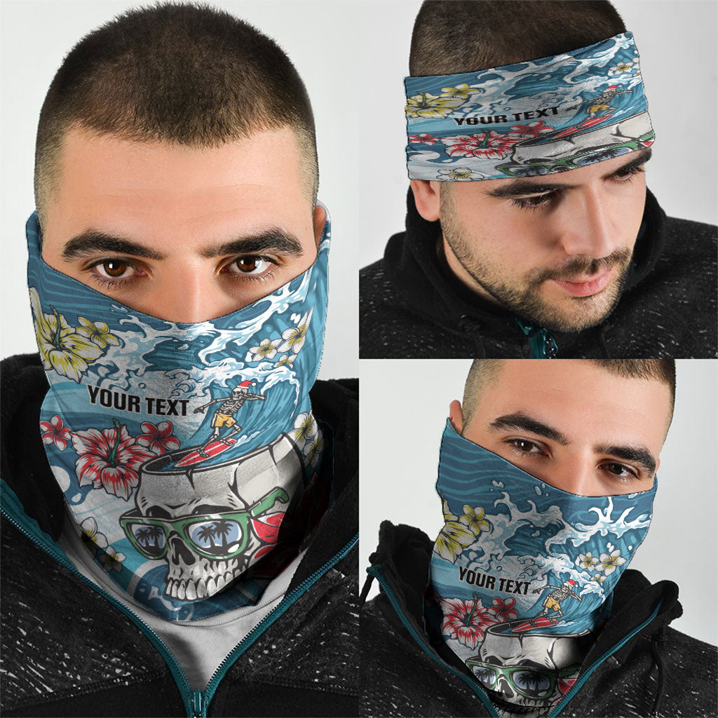 Hawaii Santa Skeleton Surfing Personalized Neck Gaiter Mele Kalikimaka i Iulai!