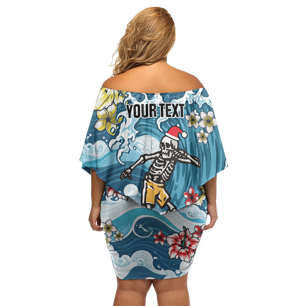 Hawaii Santa Skeleton Surfing Personalized Off Shoulder Short Dress Mele Kalikimaka i Iulai!
